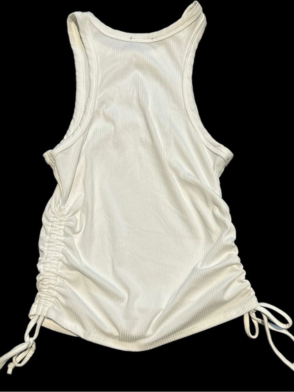 Y2K Style White Ribbed Drawstring Tank Top Paperoc Large - Picture 2 of 3